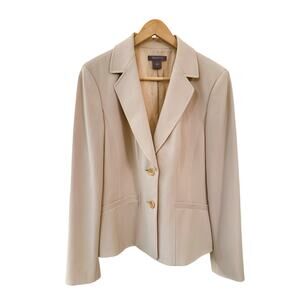 ANN TAYLOR Beige Button Front Career Blazer Jacket Size 8 Professional Business